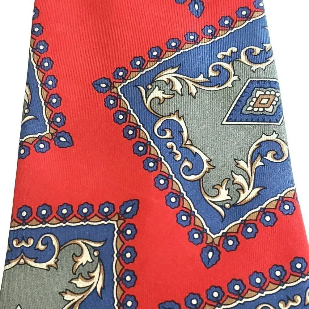 Secundum Antem Red‎ Blue Baroque Abstract Print Wide Silk Tie